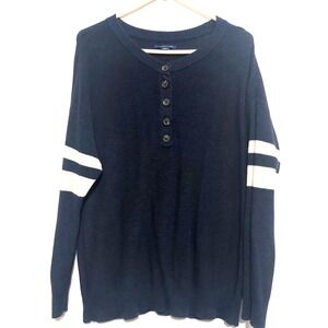 American Eagle Womens Large Knit Varsity Navy Henley Sweater-Striped Pullover